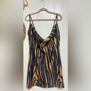 Plus Brown Zebra Printed Plisse Cowl Neck Body-con Dress Size 18